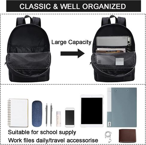 SUPACOOL Casual Laptop Backpack for Men and Women, School Backpack for Boys and Girls, College Bookbag, USB Charging Port, Lightweight Back Pack(Black) in Saudi Arabia