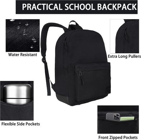 SUPACOOL Casual Laptop Backpack for Men and Women, School Backpack for Boys and Girls, College Bookbag, USB Charging Port, Lightweight Back Pack(Black) in Saudi Arabia