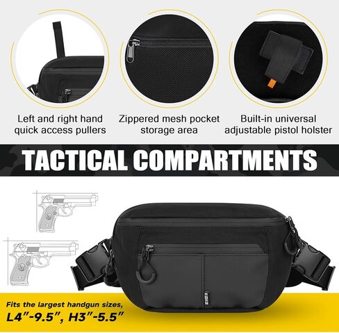 Kalkal Tactical Fanny Pack for Men Women, Concealed Carry Fanny Pack with Quick Access Puller, Waterproof Waist Bag with Adjustable Waist Belt, CCW EDC Hip Pack for Travel Hiking in Saudi Arabia