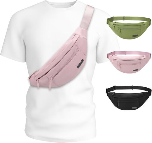 MAXTOP Large Crossbody Fanny Pack Waist Pack with 4-Zipper Pockets Hiking Travel Essentials for Women Men Belt Bag, for Hiking Running Travel Cycling,Black in Kuwait