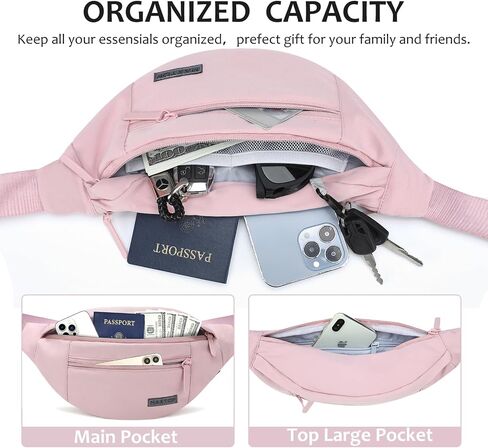 MAXTOP Large Crossbody Fanny Pack Waist Pack with 4-Zipper Pockets Hiking Travel Essentials for Women Men Belt Bag, for Hiking Running Travel Cycling,Black in Kuwait