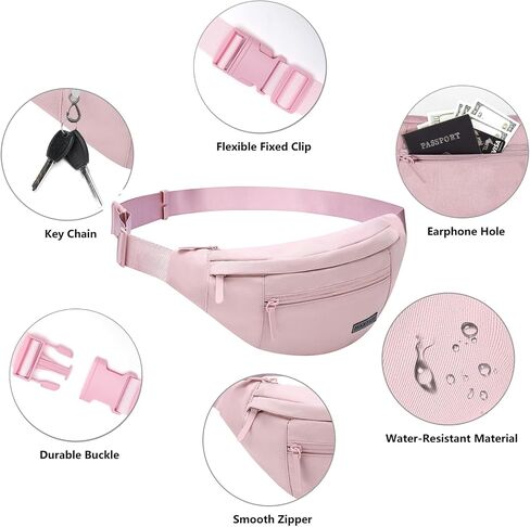 MAXTOP Large Crossbody Fanny Pack Waist Pack with 4-Zipper Pockets Hiking Travel Essentials for Women Men Belt Bag, for Hiking Running Travel Cycling,Black in Kuwait