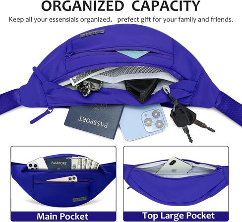 MAXTOP Large Crossbody Fanny Pack Waist Pack with 4-Zipper Pockets Hiking Travel Essentials for Women Men Belt Bag, for Hiking Running Travel Cycling,Black in Kuwait