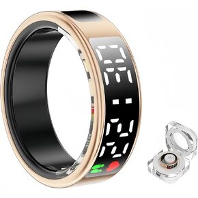 Smart Ring Health Fitness Tracker, Touch Screen Smart Ring for Men and Women, Sleeping Steps Heart Rate Blood Oxygen Monitor, Remote Photography LED Display Ring Waterproof Fitness Ring (Gold, 10)