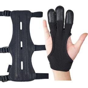 Huntingdoor Archery Arm Guard Archery Glove Leather Forearm 3 Finger Guard Finger Tab Adjustable Protective Gear Accessories for Adult Youth Hunting and Shooting (Medium)
