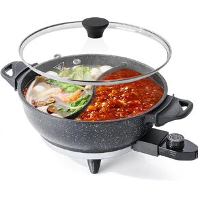 4L Electric Hot Pot with Divider - Dual-Flavor Shabu Shabu Pot with Slow Cooker Function, 1500W, Ideal for Family Meals & Social Gatherings, Black