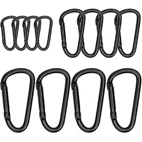Small Carabiner Clip 12PCS Black Carabiner Keychain Mini 2 inch Large 3 inch Heavy Duty Caribeaner Hook D Ring Aluminum Carbiner Clip for Keys Backpack Hiking Camping Fishing