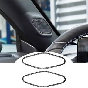 Real Carbon Fiber A Pillar Loudspeaker Inner Ring Sticker Interior Decoration Compatible with 2024 2025 Ford Mustang 2PCS Black