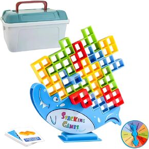 48pcs Stack Attack Game,2+ Players Board Game for Adults and Kids,Team Tower Game, Balance Stacking Game with a Storage bin, Tetra Tower Game Ideal for Adult and Groups of 3-6 or 6-12 Kids