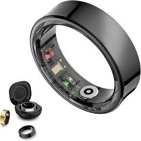 Smart Ring Health Tracker, Health Rings for Women & Men, No Subscription Required, Long-Lasting Battery Sleep Ring, Fitness & Sleep Monitor Compatible with iOS & Android (Black, 11)
