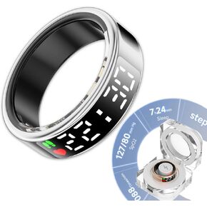 Touch Screen Smart Ring for Men Women, 2024 New Fitness Ring with Heart Rate Monitor Sleep Monitor Step Blood Oxygen Tracker,Remote Photography,IP68 Waterproof (Black, 10#)