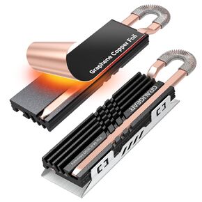 GRAUGEAR Heat Pipe Cooler for M.2 SSD Memory Extension, M.2 2280 NVMe SSD Heatsink, Pure Copper Heat Pipe, Premium Aluminum Plate-Fin Design, Thermally Conductive Graphite Copper, Graphene Copper Foil