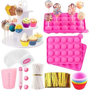 طقم الكعكة البوب ​​طقم 705pcs صانع البوب ​​كعكة المصاصة مع حامل البوب ​​كعكة ، وعصي البوب ​​كعكة وأغلفة ، وقلم تزيين ، 4 نصائح للأنابيب ، وقياس كوب