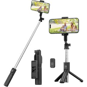 Selfie Stick Tripod with Remote, Mini Phone Tripod Stand, 3 in 1 Portable Selfie Stick with iPhone 16 Pro Max/15/14 Pro/14/13, Samsung S22/ S23 Ultra/Android Smartphone (Black)