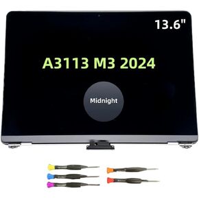 New LCD for MacBook Air Retina 2024 M3 A3113 EMC 8611 MRXP3 MRXR3 MRXU3 MRXN3 MRXQ3 MRXT3 MRXV3 13.6inch 2560x1664 Full LCD Screen Display Assembly Midnight