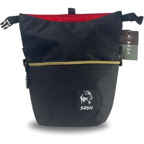 SESH Chalk Bucket - Large Size Chalk Bag for Climbing & Bouldering with Magnetic Closure, 4 Brush Holders, & 2 Side Pockets with Mesh Organizer - Durable