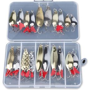 DONQL Spoon Fishing Lures, 20pcs Metal Fishing Spoon Lures Hard Baits Saltwater Fishing Lures Spinner Baits Fish Treble Hooks Tackle Salmon Bass (Set B)