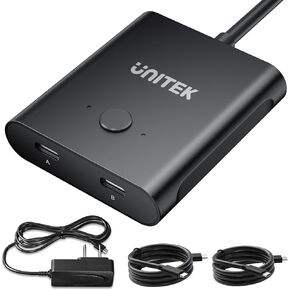 Unitek Bi-Directional USB C Switcher 1 in 2 Out 2 in 1 Out USB Switch Selector 2 Computers Share 1 Device USB KVM Switch 10Gbps Data Transfer 8K@60Hz Video USB-C Power Adapter Included Black