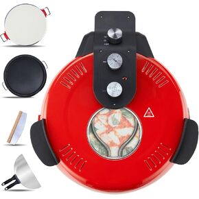 Upgrade Davivy 16" Indoor Pizza Oven with Stone & Grill Pan, Large Electric Pizza Oven Countertop with Timer, Window, Pizza Maker Machine for Home, Crispy Pizza Oven Heats up to 380℃ - Red