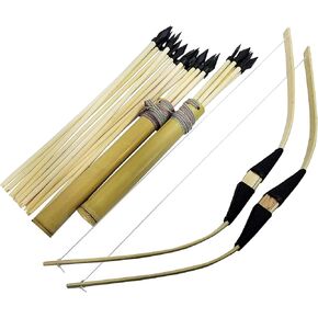 Adventure Awaits - 2-Pack Small Handmade Wooden Bow and Arrow Set - 20 Wood Arrows and 2 Quivers - for Outdoor Play