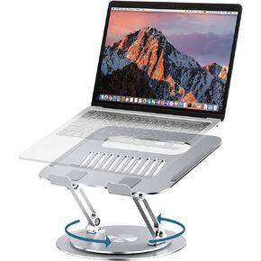 Lifelong Adjustable Laptop Stand with 360° Rotating Base, Ergonomic Computer Stand for Desk, Foldable & Portable Laptop Riser Holder Fits All MacBook, Laptops 10-16 Inches, Silver