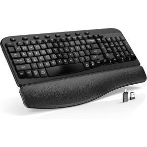 SABLUTE Wireless Keyboard - Ergonomic Wave Keys, Cushioned Wrist Rest, Comfortable Natural Typing, 2.4GHz Cordless Full Size Keyboards for Multi-OS, Windows/Mac PC, Laptop, Black [2025 Upgraded]