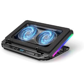 Gaming Laptop Cooling Pad with Powerful Turbo Fan, Infinitely Variable RGB Laptop Cooler, Sealed Foam for Rapid Cooling of 14-21-inch Laptops