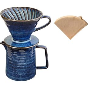 Pour Over Coffee Maker,Ceramic Coffee Maker With 40 pcs V60 Paper Filter，15oz/450ml Pour Over Coffee Dripper (Starry Blue)
