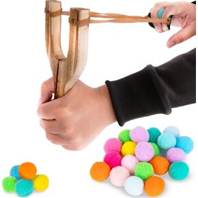 ArtCreativity Wooden Slingshot with 20 Balls - Wood Slingshot for Kids - Shoots Balls Over 20 Feet - Soft Balls for Safe Play - Wooden Catapult Outdoor Toys for Kids - Strong Sling Shot Kit