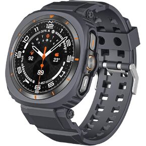 Rugged Case Band Compatible with Samsung Galaxy Watch Ultra 47mm, Men Women Durable TPU Sport Strap Protective Cases/Cover Protector Drop-Proof Shockproof for Galaxy Watch 7 Ultra