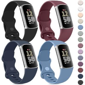Vancle Band Compatible with Fitbit Charge 6 Bands/Fitbit Charge 5 Bands Women Men[4 PACK], Classic Soft Replacement Sport Straps Wristbands for Fitbit Charge 6 / Charge 5 Fitness & Health Tracker