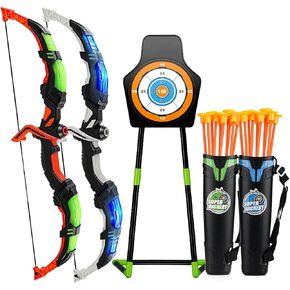 Bow and Arrow Set for Kids LED Light Up Archery Toy Set -Includes 10 Suction Cup Arrows, Target & Quiver-Outdoor Toys for 3-12 Years Old Kids Boys Girls
