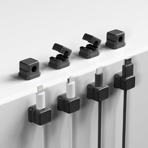 8 Pack Cord Organizer, Magnetic Cable Clips, Adhesive Cable Clips, Adjustable Stretch Cord Holder Clips, Charging Cord Organizer, Stable Fix Cable Management for Desk, Nightstand (Black)