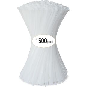 Zip Ties 12 inch 1500 Pcs White, Heavy Duty Cable Ties with 50 lbs Tensile Strength, UV Resistant Nylon Self-Locking Wire Ties for Indoor and Outdoor Use by EMINCOUP