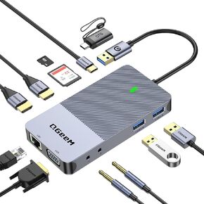 QGeeM USB 3.0 Laptop Docking Station, Triple Display USB Hub Hdmi Splitter Extender Dual Monitor,USB Dock with 2 HDMI, VGA, USB 3.0, Card Reder Compatible for MacBook M1 M2 M3 M4 Dell HP Lenovo Mac OS