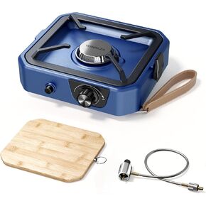 Upgraded WINKIZA Camping Stove Propane with Cutting Board, Portable Propane Camp Stove with 8,000 BTU, Adjustable Burner with Piezo Ignition & Carrying Handle, Portable Gas Stove for Camping, BBQ