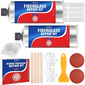 100ml Marine Fiberglass Repair Kit w/tools, White Gel Coat Repair Kit for Boats, Waterproof Fast Repair Epoxy Filler for Scratches, Cracks, Holes - for Fiberglass/Porcelain/Acrylic/Ceramic(2PCS)