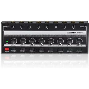 Headphone Amplifier,8-Channel Headphone Amp with 8 Stereo/Mono Switch,6.35mm Jacks,Portable Mini Headphone Splitter for Sound Mixer, Metal