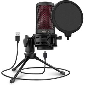 CMTECK USB Microphone, Microphone for PC with Pop Filter & Mute Button with LED Indicator, Compatible Desktop Computer and Laptop, Ideal for Recording, Podcasting, Gaming, Meetings