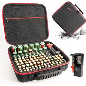 Battery Organizer Storage Case with Battery Tester, Battery Holder Organizer Fit for 126+ Batteries AA AAA C D 9V LR44 CR2032, Battery Storage for Garage Organization, Hard Shell Battery Box