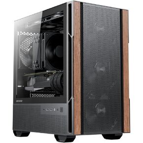 Genuine Walnut Wood Micro ATX Case, MATX PC Case with 4 × 120mm 3 Pin Non-PWM Case Fans Pre-Installed, Temper Glass Side Panel, with Type-C, Black, Cypress 3 Wood