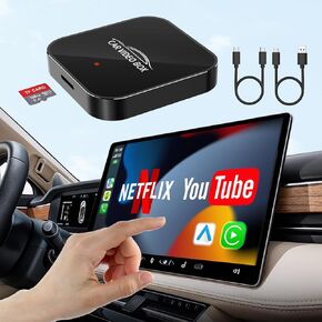 Wireless Carplay Adapter with Netflix YouTube, 2024 Wireless Car Play Video Box & Android Auto Dongle Plug & Play,Convert Wried to Wireless CarPlay for Cars from 2016 and iOS 10+ & (Black)
