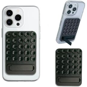 New-Suction Phone Grippy Case Kickstand, Phone Holder Silicone Cup Sticky Mount for All Phone, iPhone 12/13/14/15/16 Pro Max/Pro/Plus/Mini, Hands-Free Fidget Toy Mirror Selfie/Video (Black)
