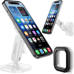 AboveTEK Universal Phone Holder Mount, Snap-On Hands-Free Shower Phone Holder for Mirror/Windshield/Bathroom/Window, 360° Rotating Adjustable Adhesive Camera Wall Mount w/Dual-Ball Head (White)