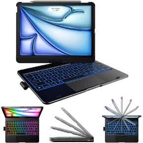 typecase Touch Keyboard Case for iPad Air 11-inch (2024 M2) & iPad Pro 11(4th/3rd/2nd/1st Gen):Multi-Touch Trackpad & 11 Colors Backlight & 360°Rotatable,Thin & Light for iPad Air 5th & 4th Gen,Black