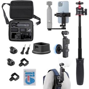 PellKing 7 in 1 Accessories Kit for OSMO Pocket 3,Including Hard Shell case,Magnetic Mount,Desktop Base Mount,3 in 1 Selfie Stick,Mobile Phone Holder,Screen Protector,Backpack Clip,and Other