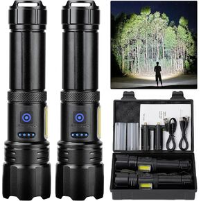 Rechargeable Flashlight, 2 Pack 900000 High Lumens Super Bright Flash Light, 7 Modes with COB Work Light, IPX6 Waterproof, Powerful Handheld LED Flashlights for Camping, Hiking