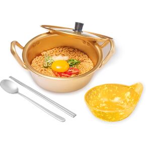 Ramen Pot with Chopsticks, Spoon & Bowl Set | Portable Rapid Ramen Cooker, Easy Cook Pot, Korean Style Egg Cooker, Instant Pot for Quick Noodles, Cooking Pot for Dorm & Travel | Made in Korea | 1Qt