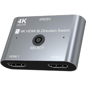 HDMI Switch 2 in 1 Out, HDMI Switcher 1 in 2 Out 4K@60HZ, Bi-Directional Aluminum HDMI Splitter for 2 Computers Monitor Compatible with PS5/4, PC, Xbox Series and More