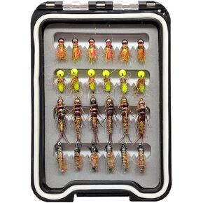 Kylebooker 24pcs Fly Fishing Flies Assortment Kit Dry Wet Flies Nymphs with Fly Box(A- Style)